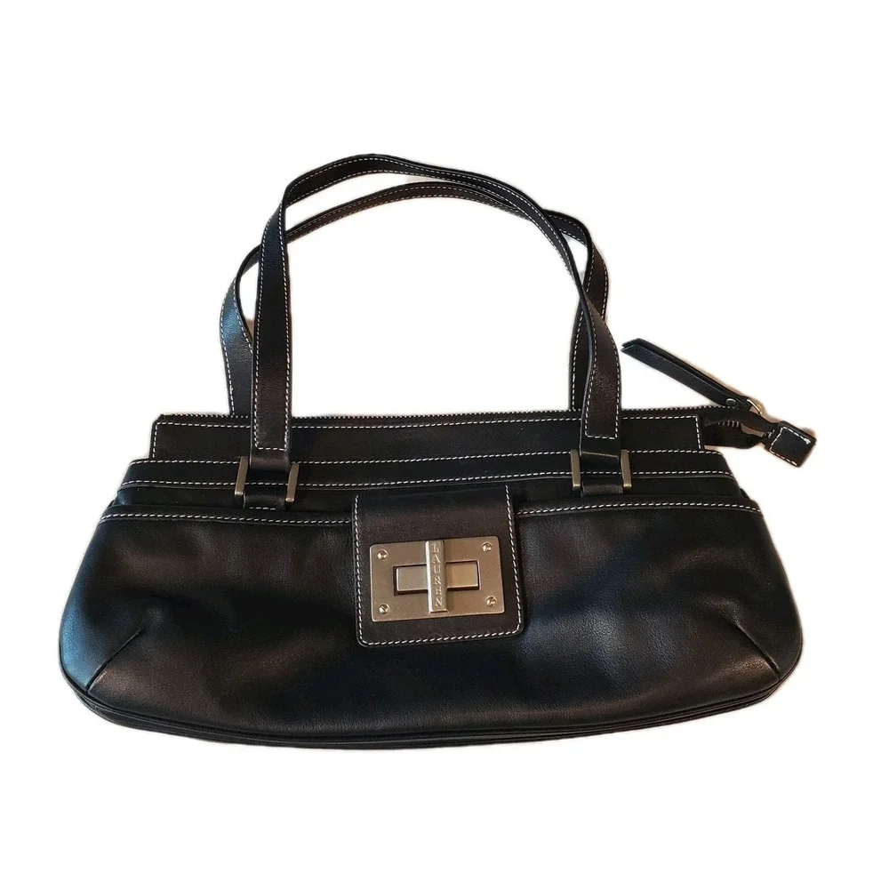 lauren ralph LRL Bag satchel handbag Black Turn Key Lock Top Handles Purse‎ Vtg